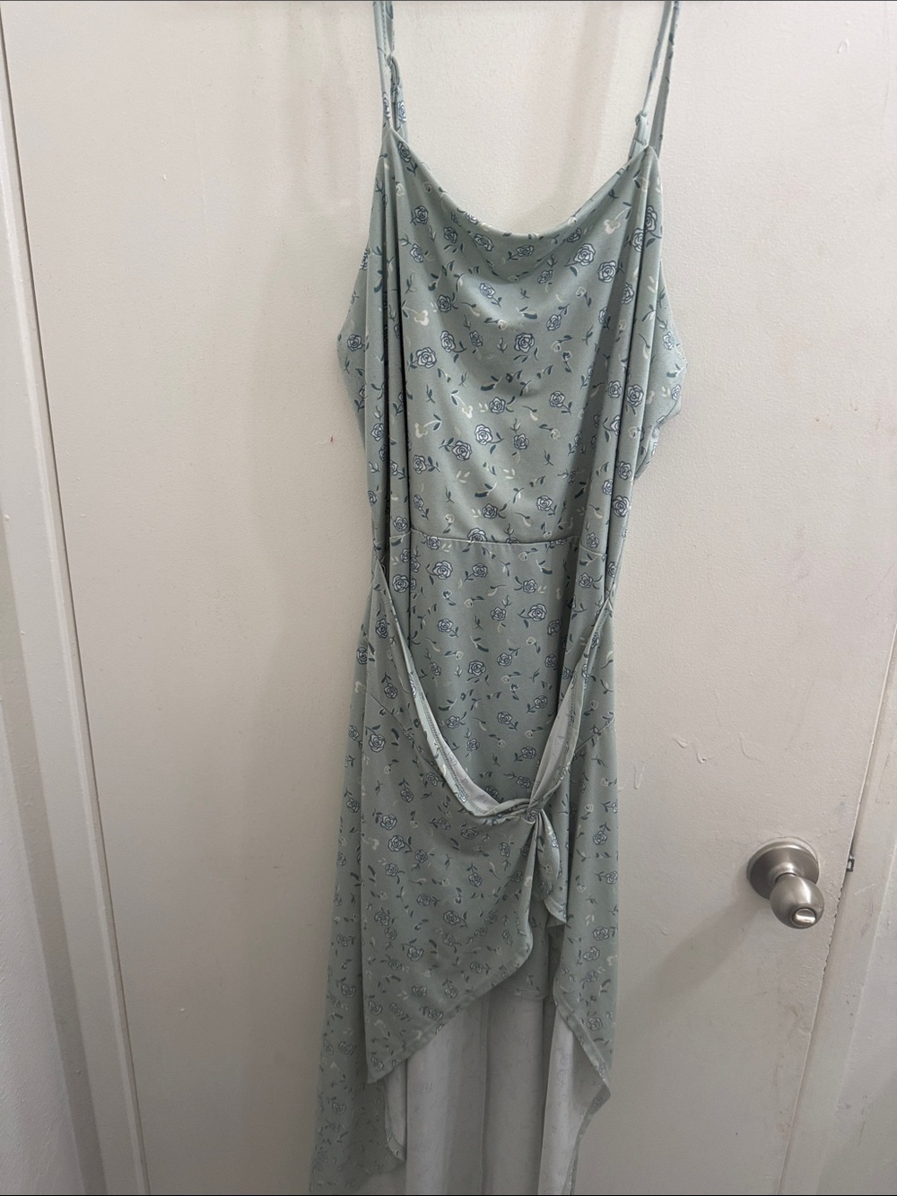No Boundaries Sage Floral Asymmetrical Slip Dress